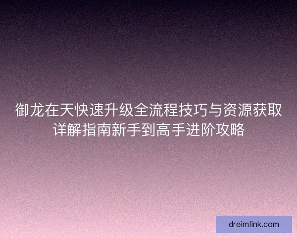 御龙在天快速升级全流程技巧与资源获取详解指南新手到高手进阶攻略
